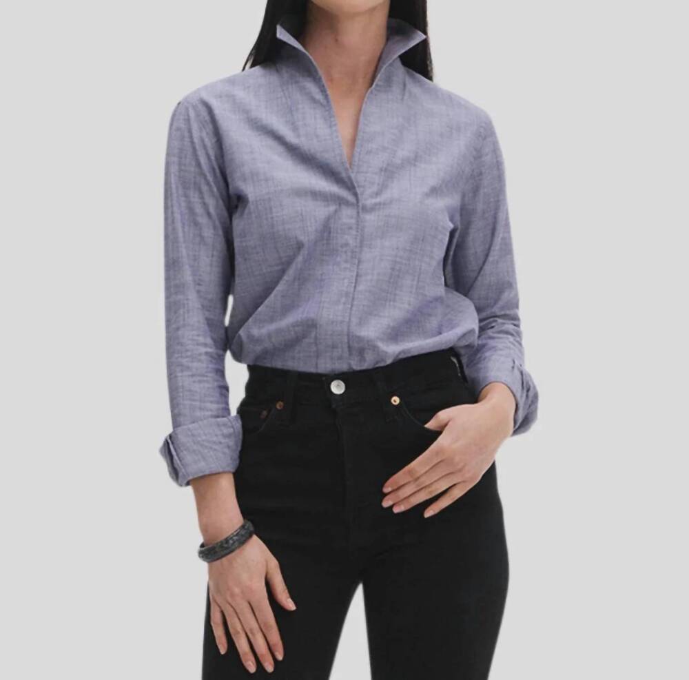 NEW SARAH ALEXANDRA denim country club shirt in dark blue chambray